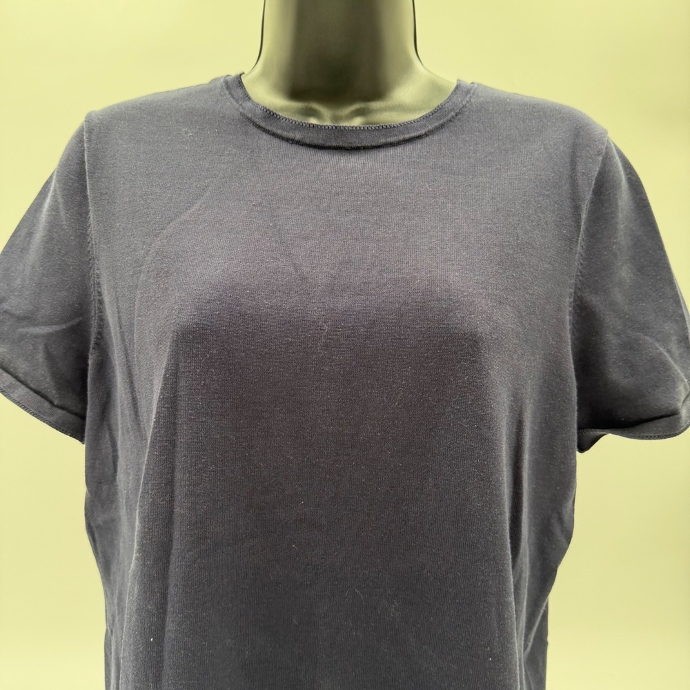 Pendleton Womens Navy Blue Silk Blend Short Sleeve Knit Sweater Top Size L